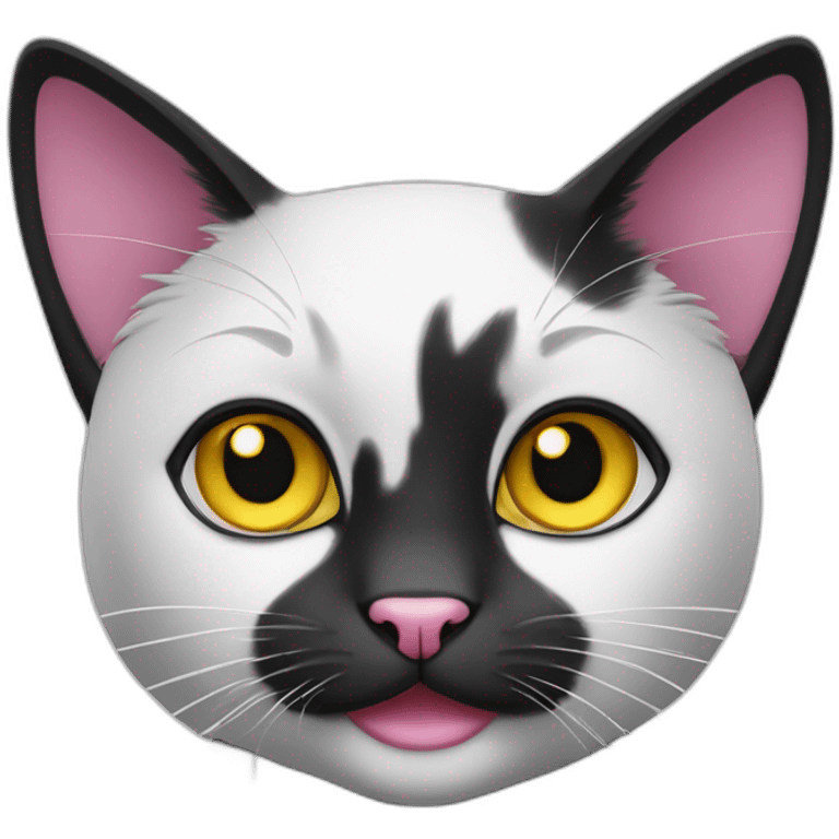 Cute Black and white cat with yellow eyes and pink nose emoji