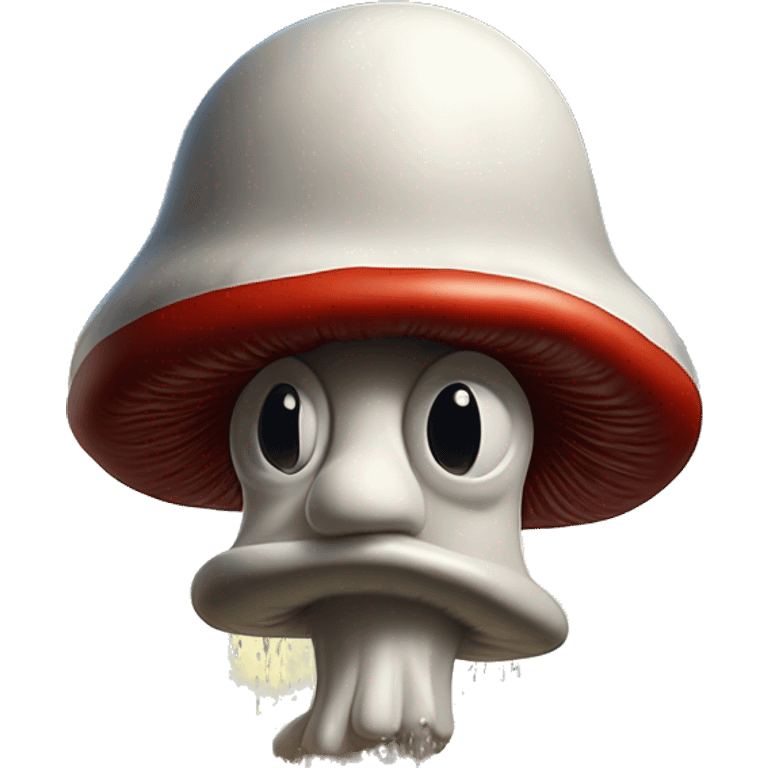 Laughing mushroom cloud in Uncle Scrooge style, oil paint, mysterious eyes, intricate lips, masterpiece pose, odd perspective, beautiful, desirable, logical emoji