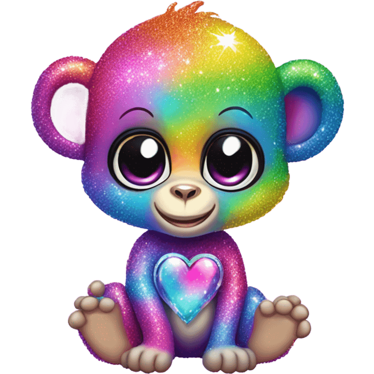 Lisa frank sparkly rainbow baby monkey with heart emoji