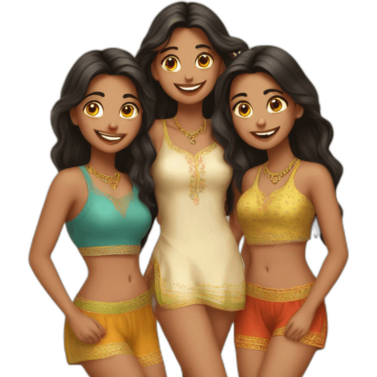 Three girl friends having fun Indian emoji