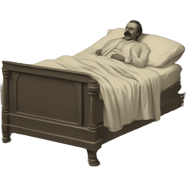 A sick man on a bed in 1870 emoji