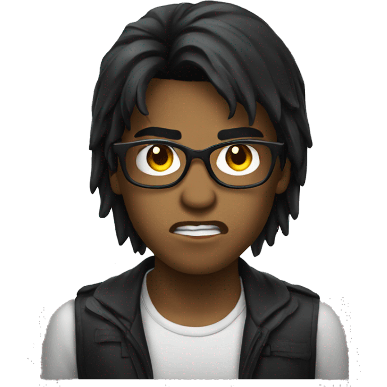 glasses black long hair angry boy emoji