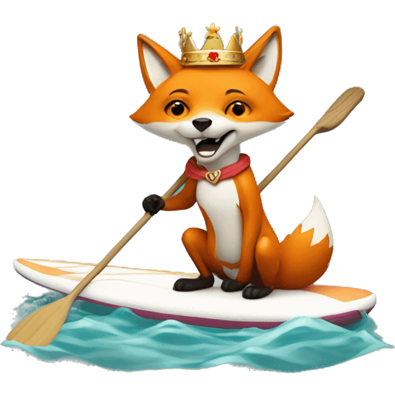 fox in a crown paddling on a sup board emoji