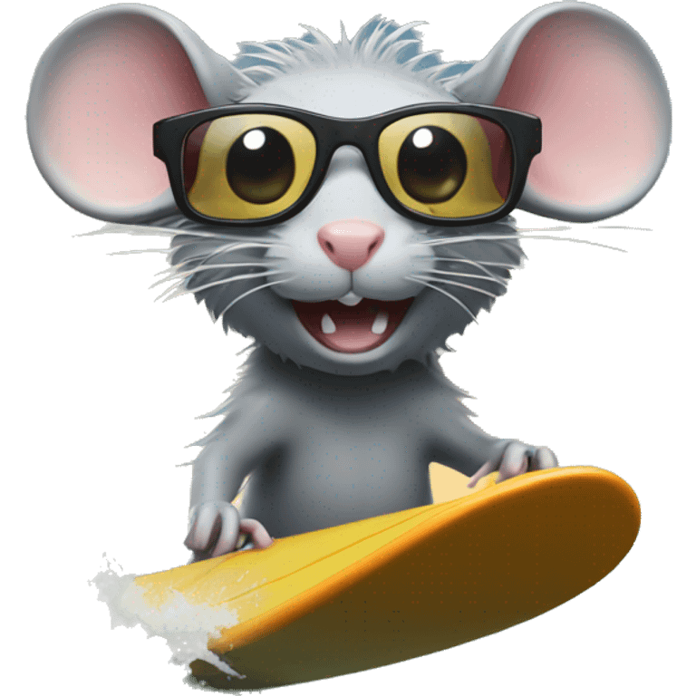 Rat surfing on waves in the water with glases on emoji