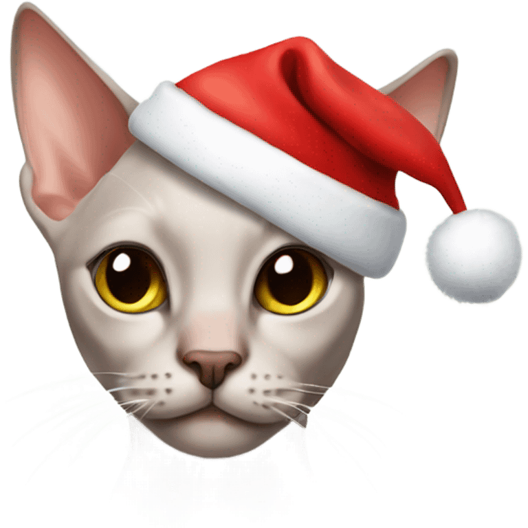 Hairless cat wearing a Santa hat emoji