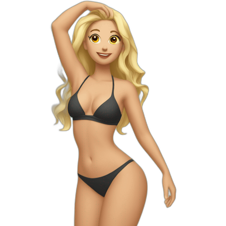 Slim-thicc Caucasian woman bikini hands-in-hair pose (beach body) full body emoji