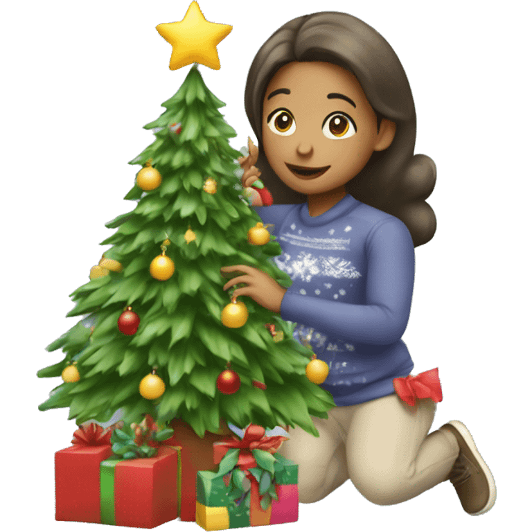 Girl decorating Christmas tree emoji