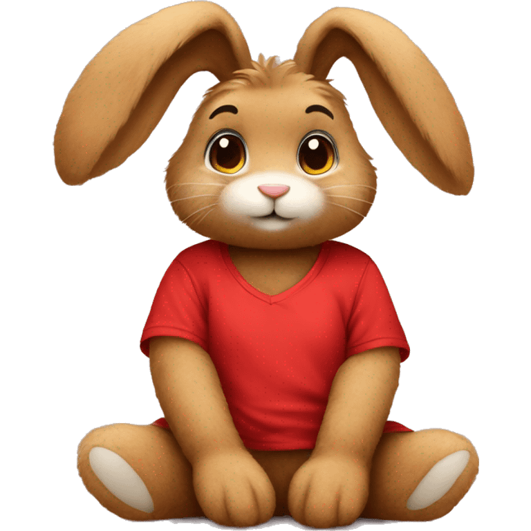 Cute feminine Fluffy brown rabbit teddy wearing red tshirt sitting emoji