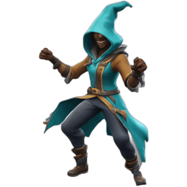 Le skin sorcière sorfeuse de fortnite entrain de danser le floss emoji