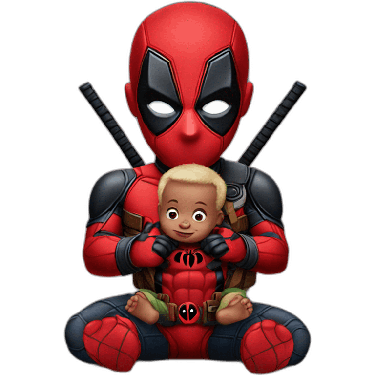 Baby deadpool with the baby Spiderman emoji