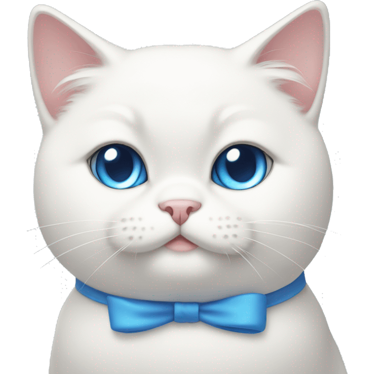 Fat cute white cat blue eyed with bow on head emoji