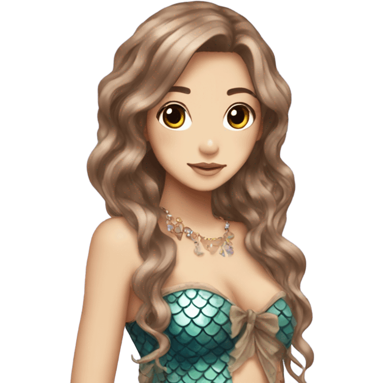 mermaid hime gyaru girl, scales on cheeks, brown hair emoji