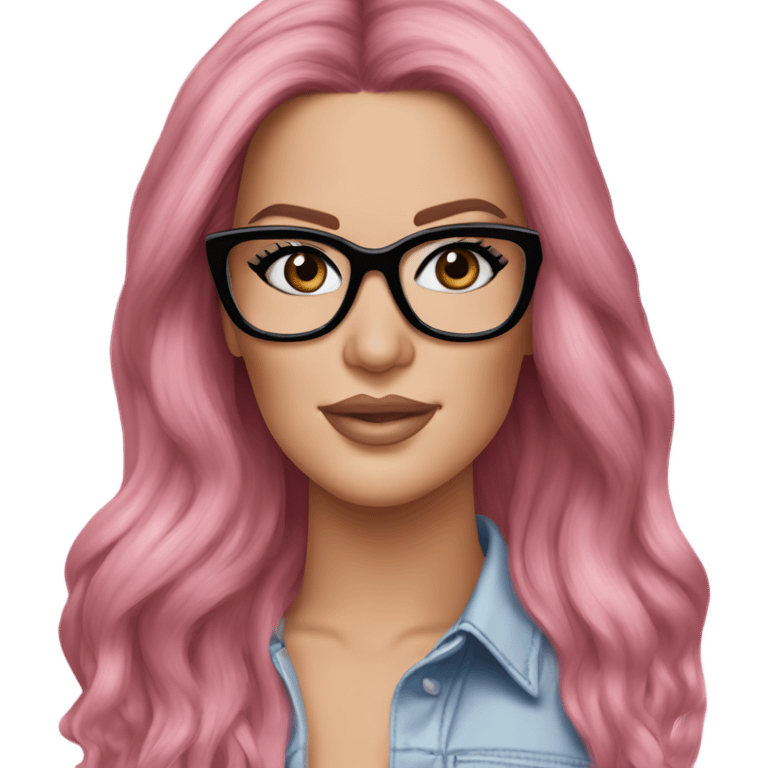 Photo Realistic khloe kardashian stylish pink hair BLUE eyes and glasses elegant  emoji