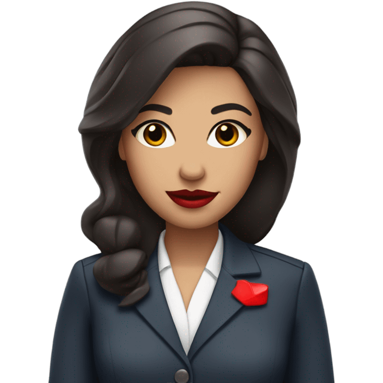 flight attendant dark brown hair  brown eyes red lips  emoji