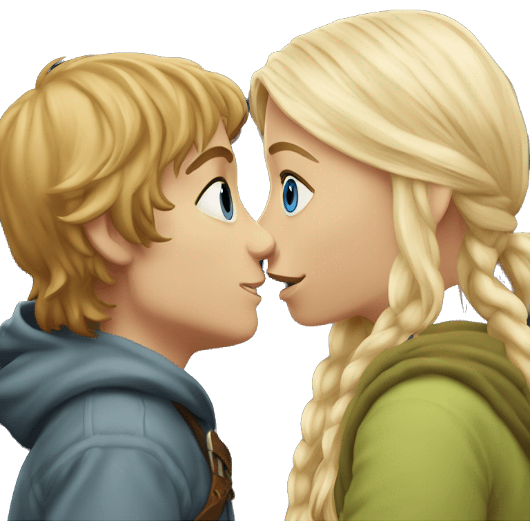 Pippin- hobbit with blue eyes wearing normal hoodie kissing pretty blonde girl  emoji