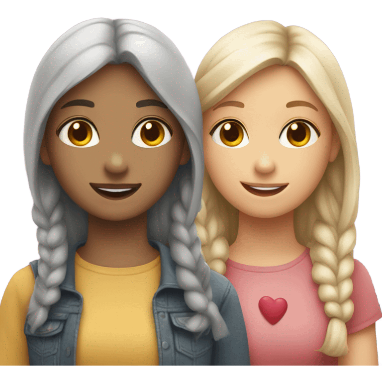 Two girls are friends and there are hearts around emoji