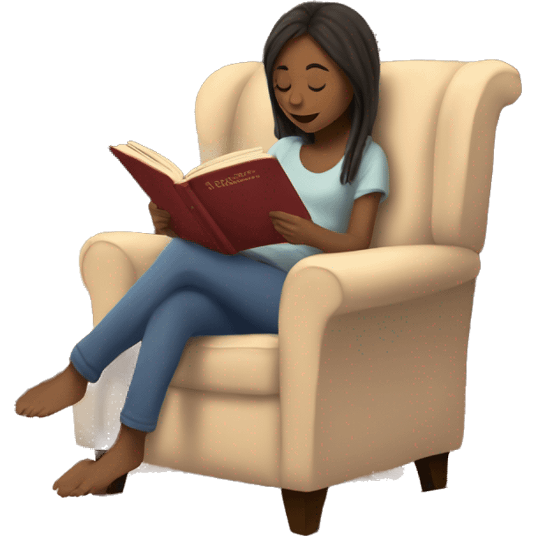 Girl under blanket reading a book on cozy chair next to fireplace emoji