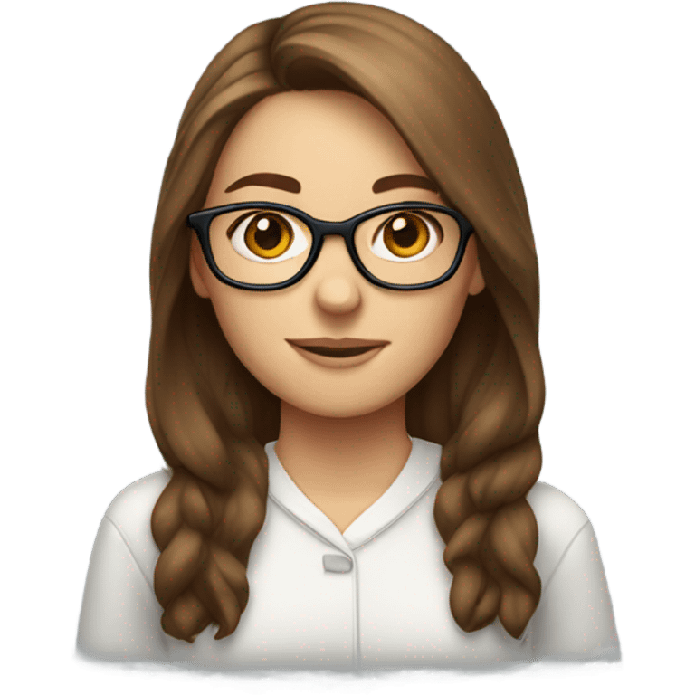 white girl, long brown hair behind ears with glasses, laptop emoji