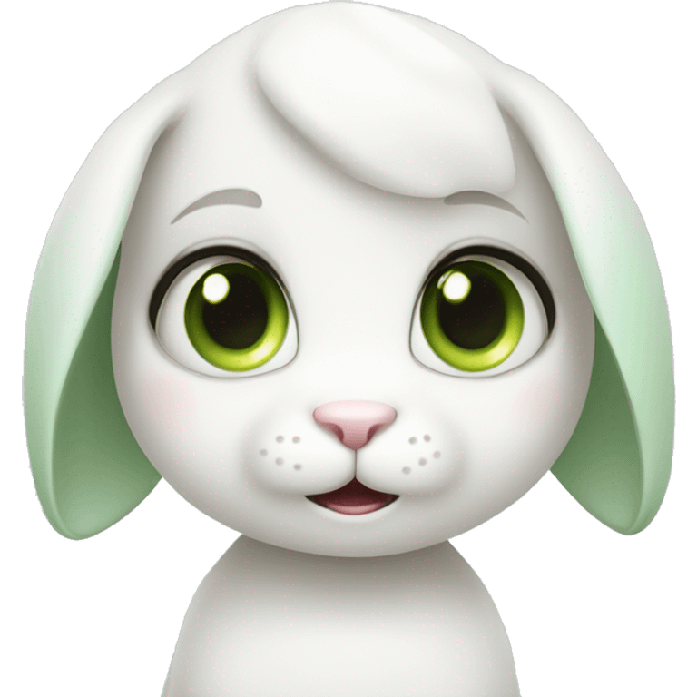 Cute White bunny girl with light-green eyes curious and question symbol  emoji