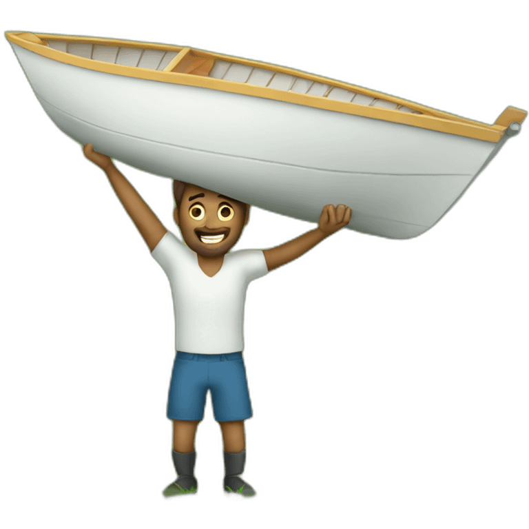 Guy carrying a boat over his head standing on grass emoji