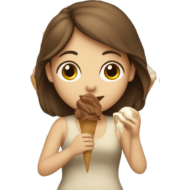 Girl with brown hair eating ice cream emoji