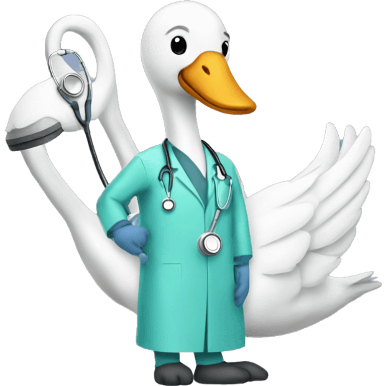 a swan with a surgeon costume and a stethoscope emoji