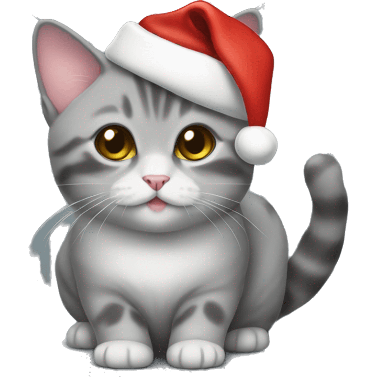 Gray munchkin cat with Santa hat on emoji