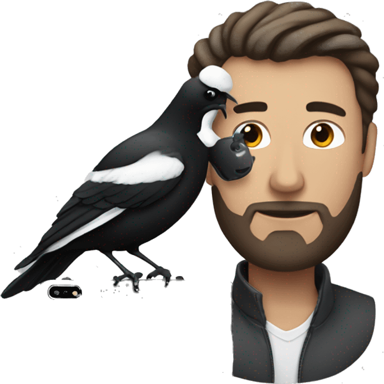 Man with a black iPhone and a magpie emoji