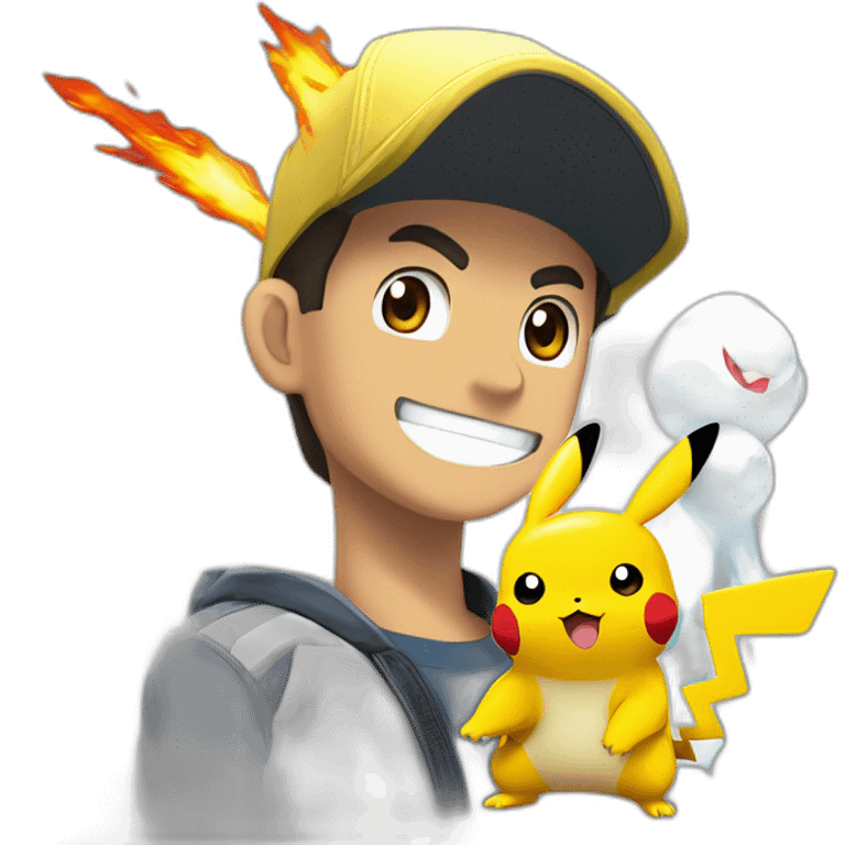 CR7 dans un combat pokémon avec un Pikachu contre mbapper avec un dracko feu emoji