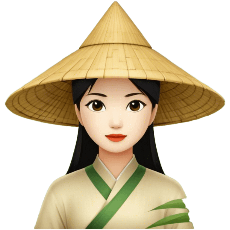 ​Cinematic Realistic Traditional Vietnamese Nón Lá, depicted as a delicately crafted conical hat made of bamboo and palm leaves with subtle texture and natural wear, set against a serene rural backdrop bathed in warm, soft sunlight, evoking authentic cultural heritage, emoji