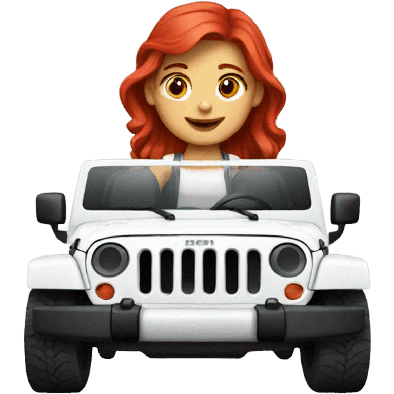 White Jeep with a red headed girl driving emoji