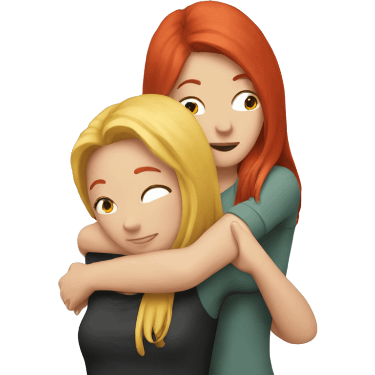 Two girl friends hugging . One blonde one red head  emoji