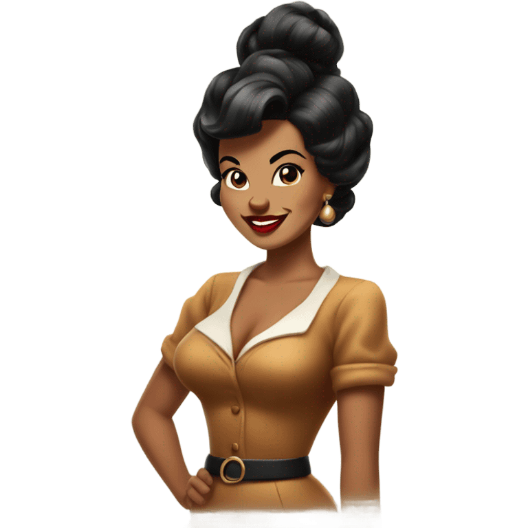 pin-up brown woman with black hair victory rolls style emoji