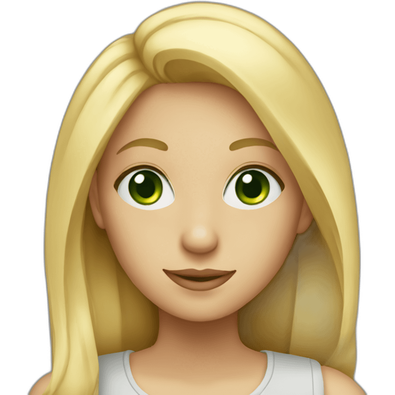 Girl blond with laptop with green eyes emoji