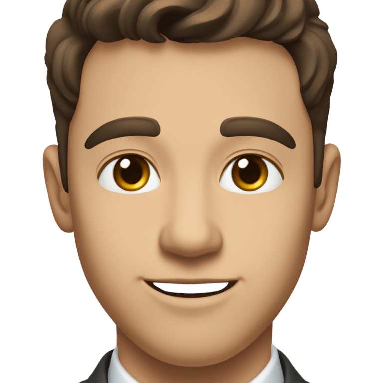 Young man with dark brown hair, fair skin accountant in suit with great jawline emoji