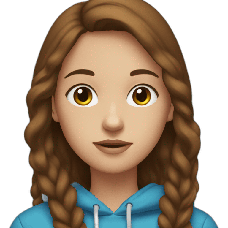 Girl with brown hair, beown eyes blue hoodie emoji