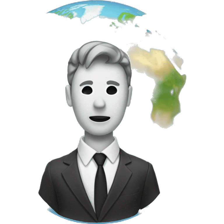 Man in suit with a head replaced by the globe map emoji