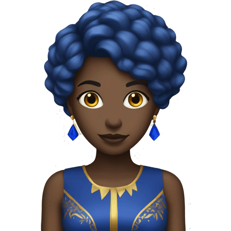 Black Girl with straight royal  blue hair with yellow gold and royal blue dress emoji