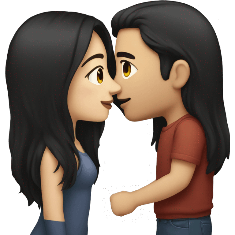 guy with brown hair kissing a girl with long black hair emoji