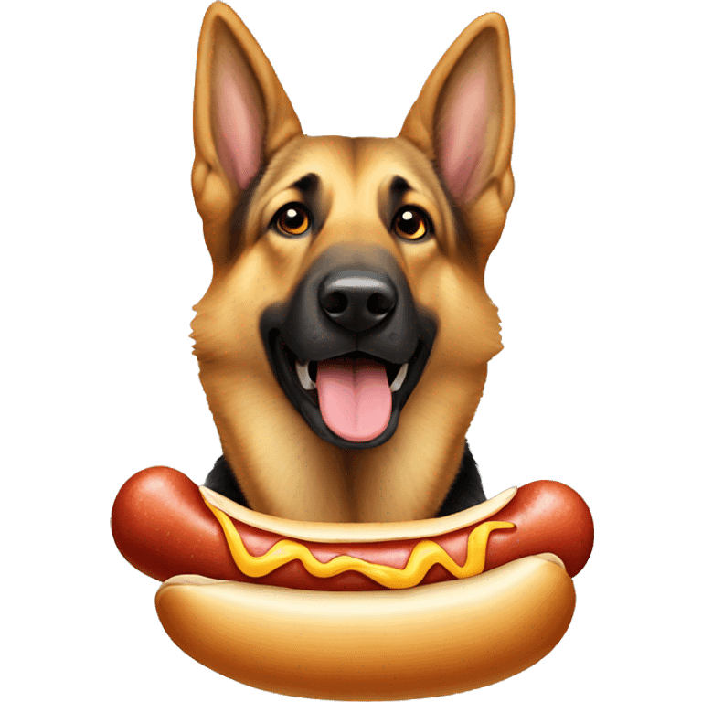 german shepherd eating hotdog emoji