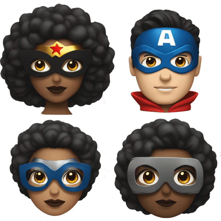 afro wonderwoman with white skin superman with glasses emoji