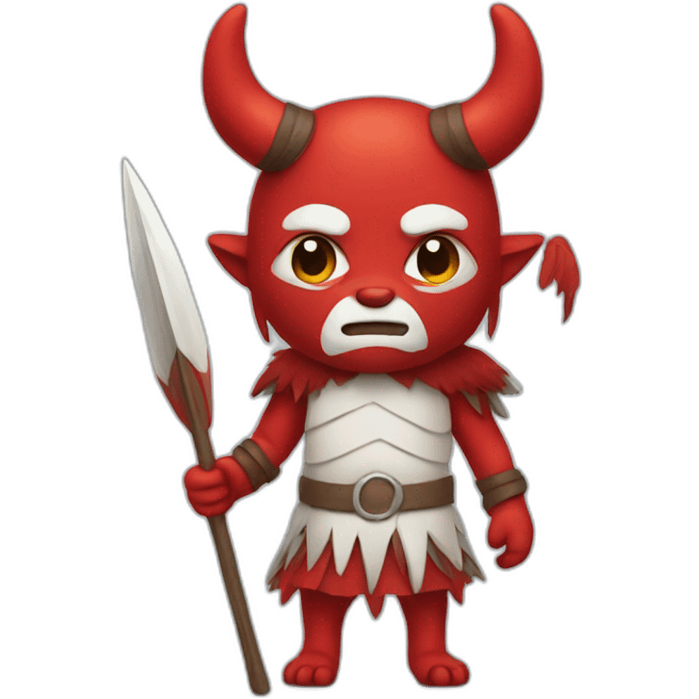 Red demon wearing eskimo clothing with spear emoji