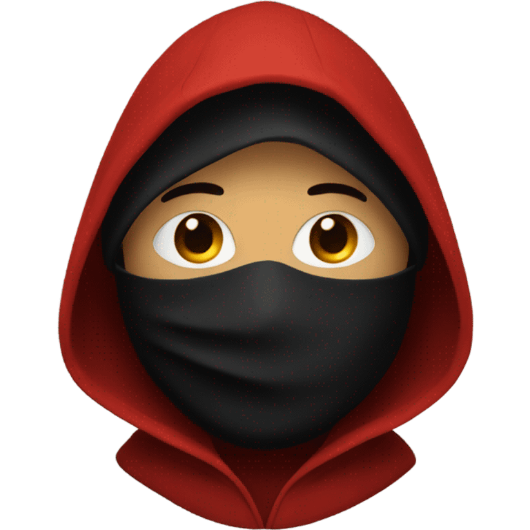 Red hooded individual with a black mask with a square on it emoji