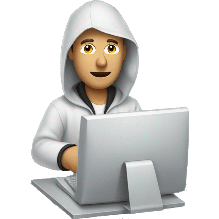 A man in a capiglione at a computer. emoji