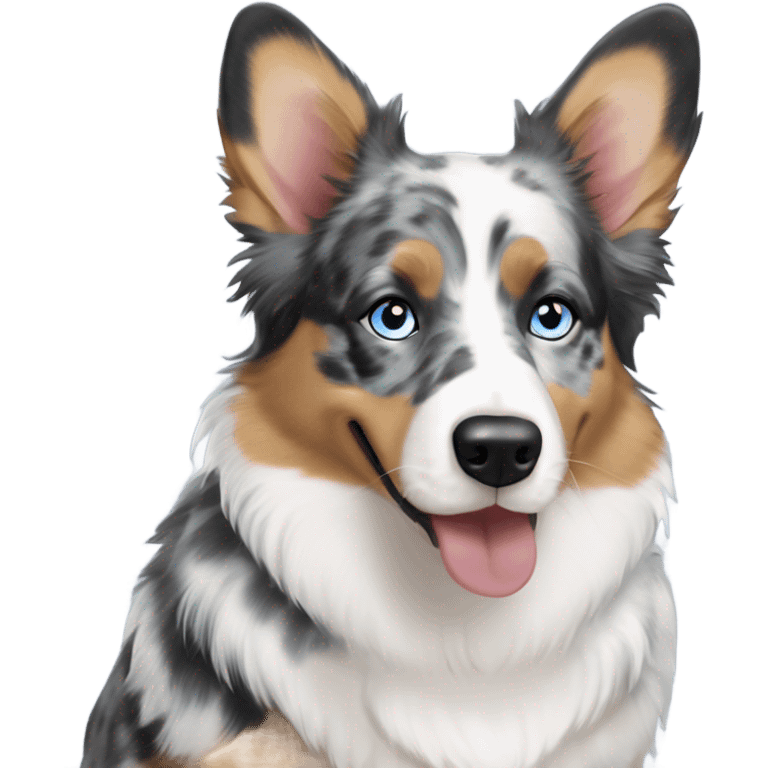 blue merle corgi and Australian shepherd mix with blue eyes emoji