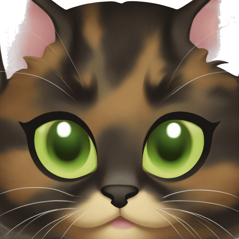 Tortoiseshell cat with green eyes, chubby emoji