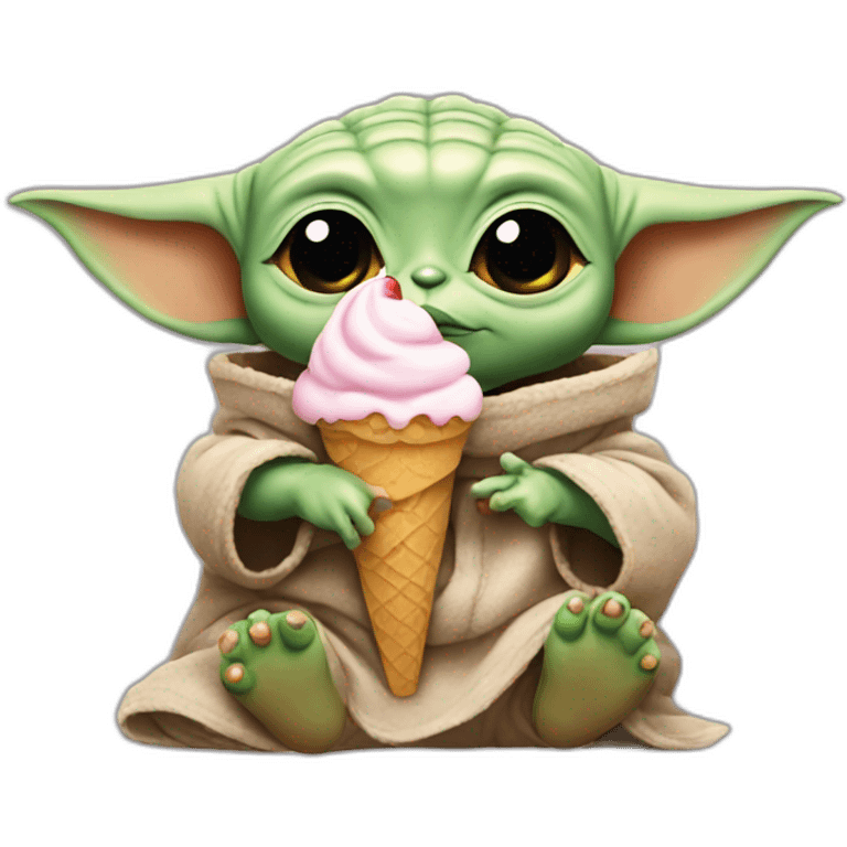 Baby yoda eating an ice cream emoji