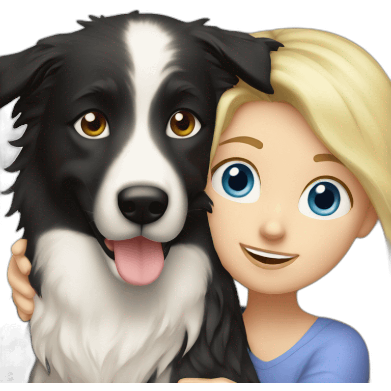 Blond hair with blue eyes mom hugging border collie emoji