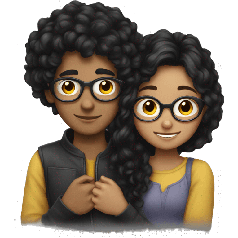 girl and boy hugging boy black curly hair girl long black hair glasses  emoji