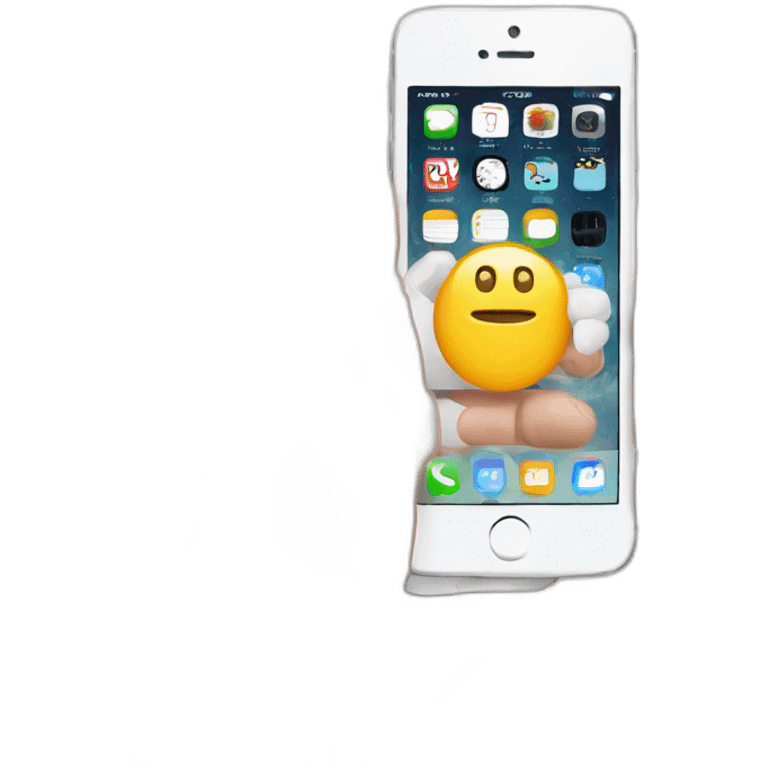 White hand holding iphone with application  emoji